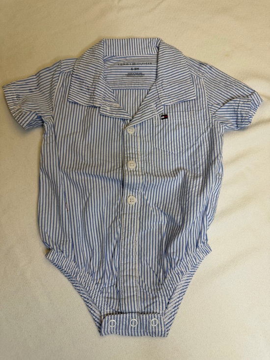 Tommy Hilfiger Other - Tommy Hilfiger Striped Dress Shirt Bodysuit Romper 6-9M